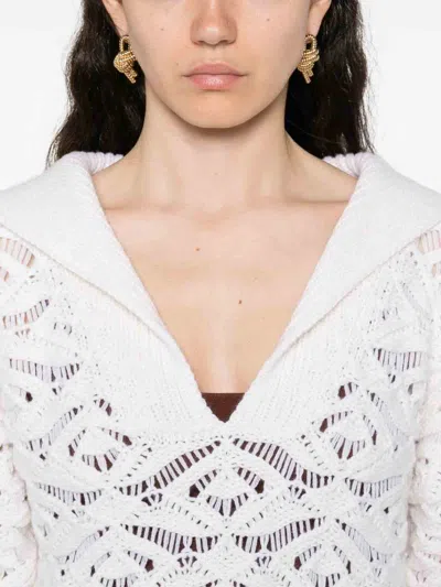 Tabaroni Cashmere Openwork White Knit Top With Scalloped Hem In White