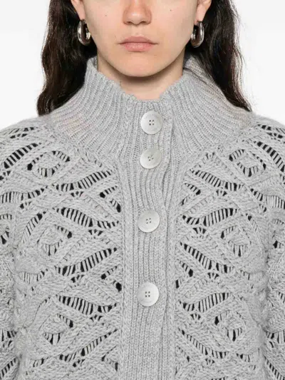 Tabaroni Cashmere Knitted Grey Cardigan With Textured Openwork Pattern In Gray