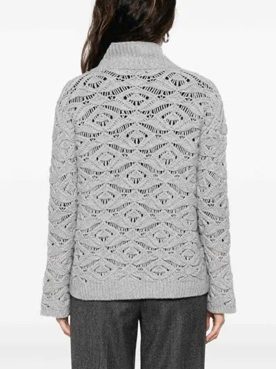 Tabaroni Cashmere Knitted Grey Cardigan With Textured Openwork Pattern In Gray