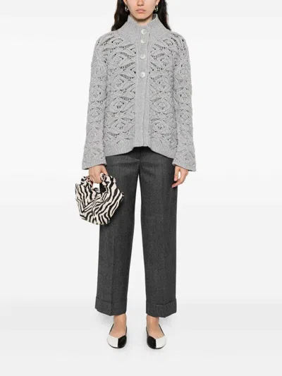 Tabaroni Cashmere Knitted Grey Cardigan With Textured Openwork Pattern In Gray
