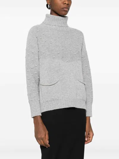Tabaroni Cashmere Textured Gray Cashmere Knit Sweater With Turtleneck In Gray