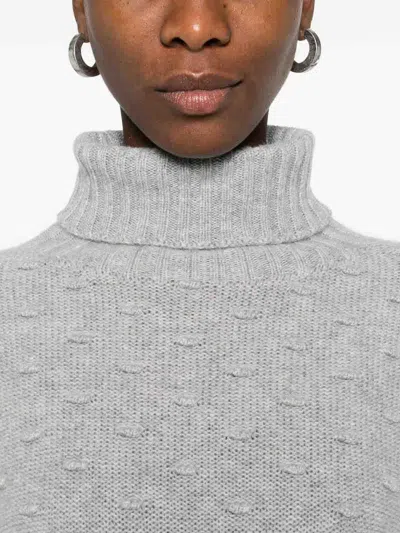 Tabaroni Cashmere Textured Gray Cashmere Knit Sweater With Turtleneck In Gray