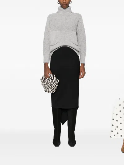 Tabaroni Cashmere Textured Gray Cashmere Knit Sweater With Turtleneck In Gray