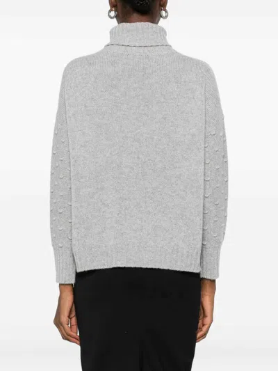 Tabaroni Cashmere Textured Gray Cashmere Knit Sweater With Turtleneck In Gray