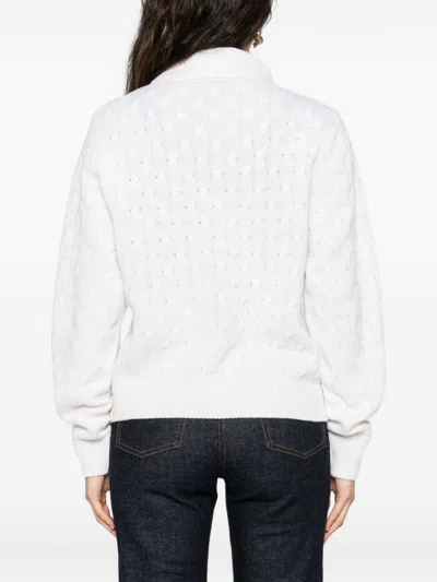 Tabaroni Cashmere Textured Knit Cashmere Sweater With High Turtleneck In White