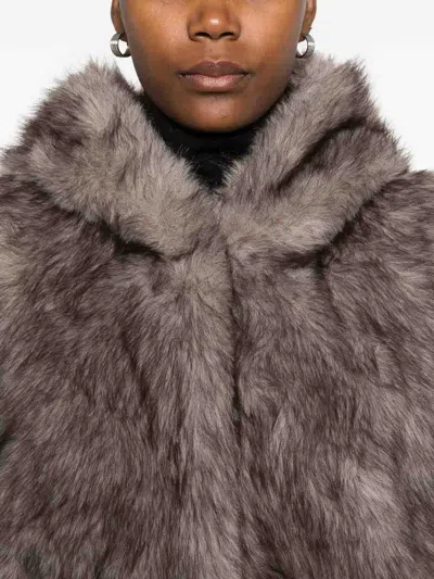 Betta Corradi Hooded Sleeveless Coat In Plush Faux Fur In Brown