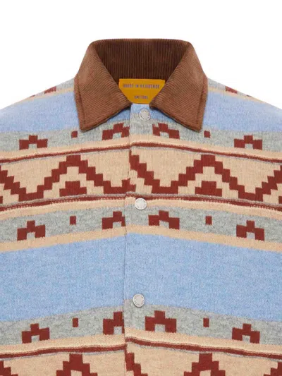 Guest In Residence Patterned Blue Jacket With Corduroy Collar In Blue