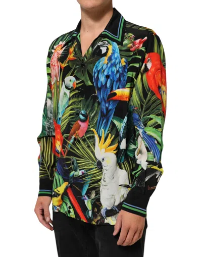 Dolce & Gabbana Multicolor Parrot Print Lounge Casual Shirt In Multi