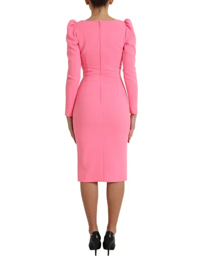 Pre-owned Dolce & Gabbana Pink Polyester Long Sleeves Sheath Midi Women's Dress ()
