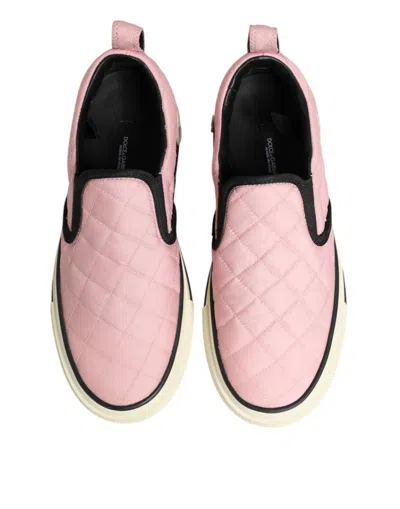 Dolce & Gabbana Pink Quilted Nylon Slip-on Sneaker Women's Shoes In Pink