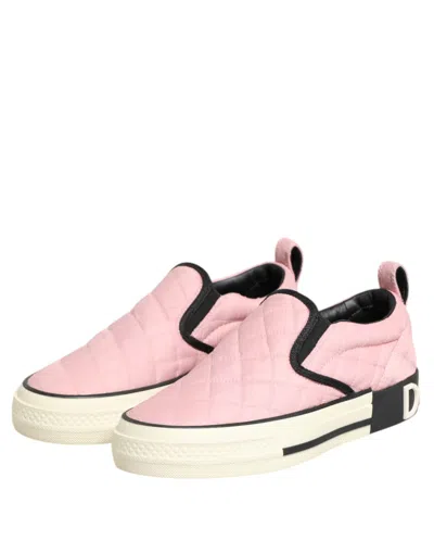 Dolce & Gabbana Pink Quilted Nylon Slip-on Sneaker Women's Shoes In Pink