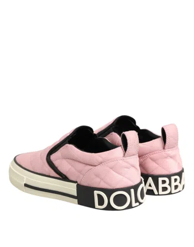 Dolce & Gabbana Pink Quilted Nylon Slip-on Sneaker Women's Shoes In Pink