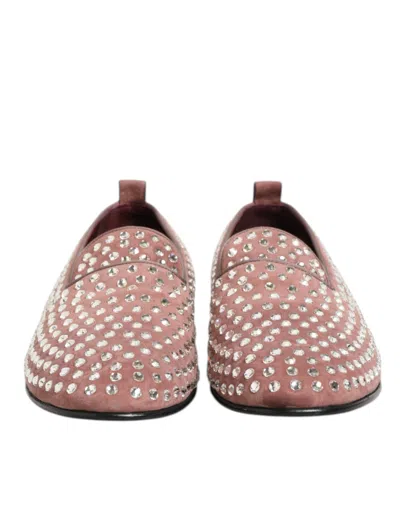 Pre-owned Dolce & Gabbana Pink Suede Crystals Loafers Men Dress Men's Shoes ()