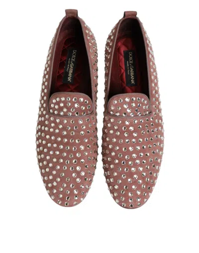 Pre-owned Dolce & Gabbana Pink Suede Crystals Loafers Men Dress Men's Shoes ()