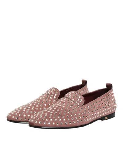 Pre-owned Dolce & Gabbana Pink Suede Crystals Loafers Men Dress Men's Shoes ()