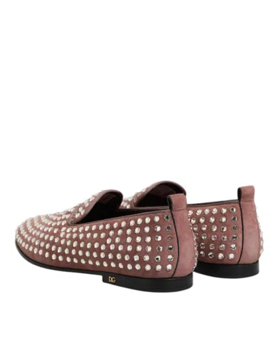Pre-owned Dolce & Gabbana Pink Suede Crystals Loafers Men Dress Men's Shoes ()