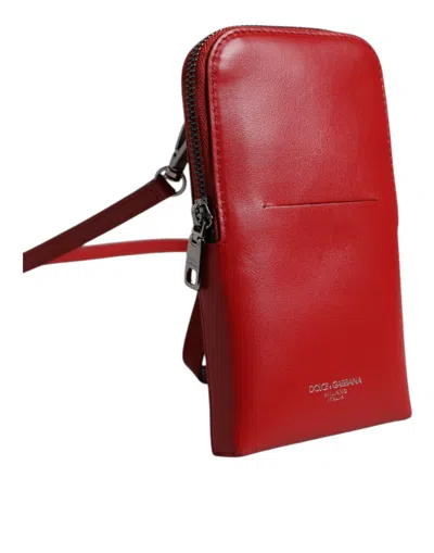 Pre-owned Dolce & Gabbana Red Leather Purse Phone Sling Crossbody Neck Strap Men's Bag ()