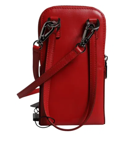 Pre-owned Dolce & Gabbana Red Leather Purse Phone Sling Crossbody Neck Strap Men's Bag ()