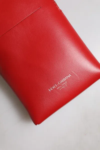 Pre-owned Dolce & Gabbana Red Leather Purse Phone Sling Crossbody Neck Strap Men's Bag ()