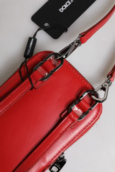 Pre-owned Dolce & Gabbana Red Leather Purse Phone Sling Crossbody Neck Strap Men's Bag ()