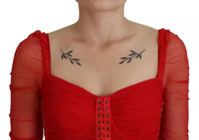 Pre-owned Dolce & Gabbana Red Mesh Trim Bodycon Sheath Midi Women's Dress ()