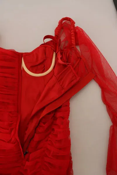 Pre-owned Dolce & Gabbana Red Mesh Trim Bodycon Sheath Midi Women's Dress ()