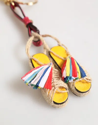 Dolce & Gabbana Red Yellow Mini Espadrille Style Charm Keychain Keyring In Multi