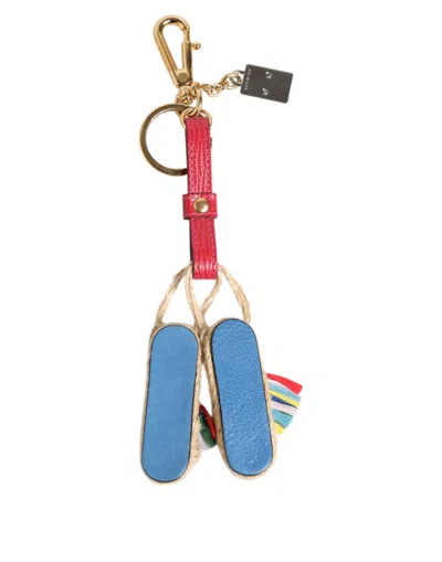 Dolce & Gabbana Red Yellow Mini Espadrille Style Charm Keychain Keyring In Multi