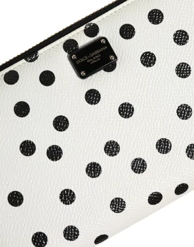 Pre-owned Dolce & Gabbana White Black Dotted Leather Zip Around Continental Women's Wallet () In Multi