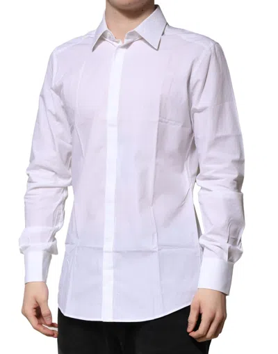 Dolce & Gabbana White Cotton Gold Long Sleeves Formal Men's Shirt In White