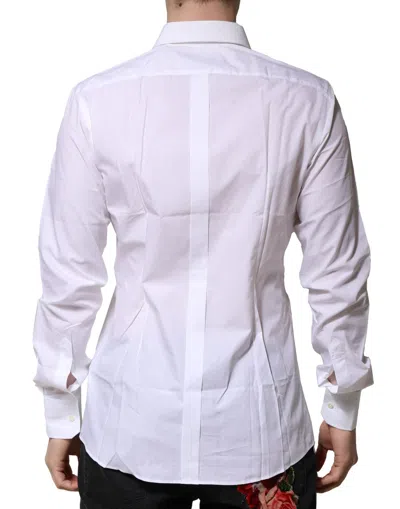 Dolce & Gabbana White Cotton Gold Long Sleeves Formal Men's Shirt In White