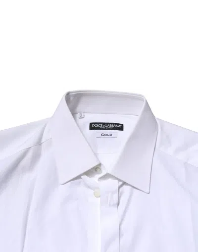 Dolce & Gabbana White Cotton Gold Long Sleeves Formal Men's Shirt In White