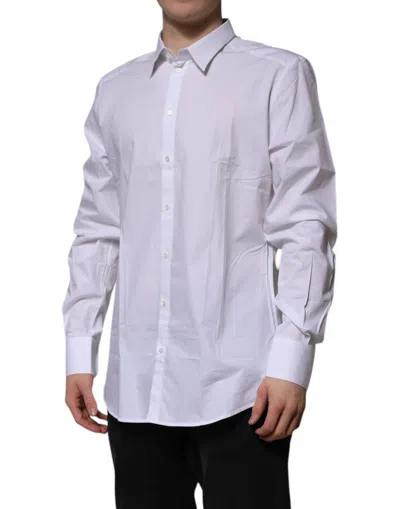 Pre-owned Dolce & Gabbana White Cotton Gold Long Sleeves Formal Men's Shirt ()