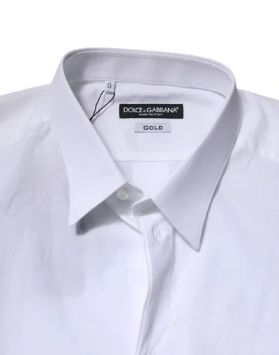 Pre-owned Dolce & Gabbana White Cotton Gold Long Sleeves Formal Men's Shirt ()