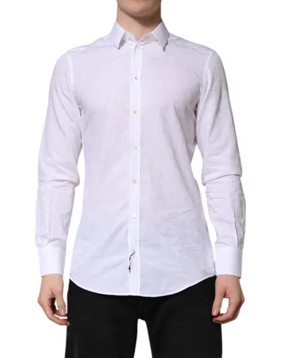 Pre-owned Dolce & Gabbana White Martini Cotton Long Sleeve Formal Men's Shirt ()