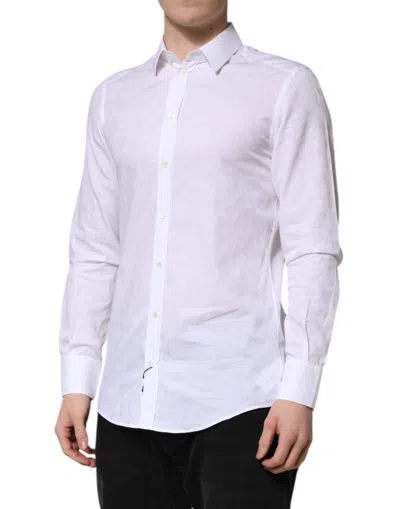 Pre-owned Dolce & Gabbana White Martini Cotton Long Sleeve Formal Men's Shirt ()
