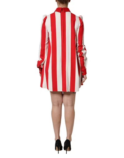 Dolce & Gabbana White Red Stripes Long Sleeves Mini Dress In Red