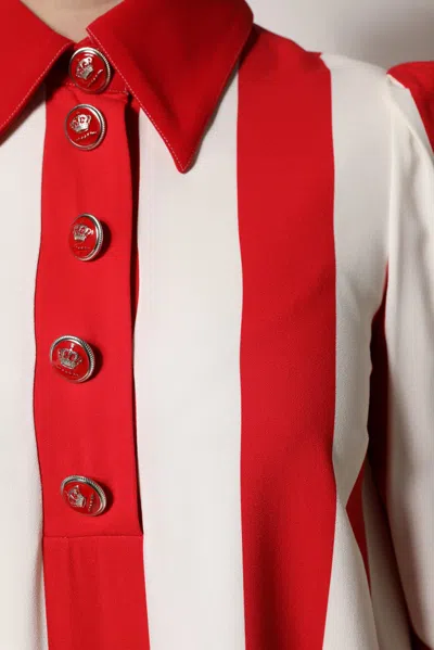 Dolce & Gabbana White Red Stripes Long Sleeves Mini Dress In Red