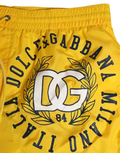 Dolce & Gabbana Yellow Nylon Logo Print Men Boxer Short Swimwear In Yellow
