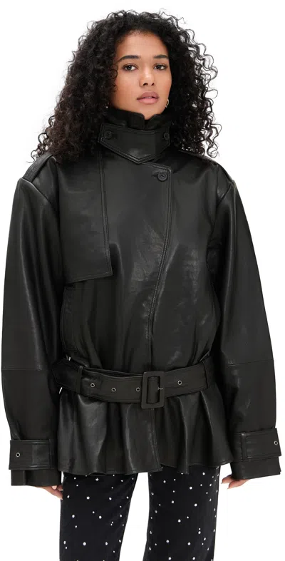 Rotate Birger Christensen Biker Jacket In Black Leather In Black