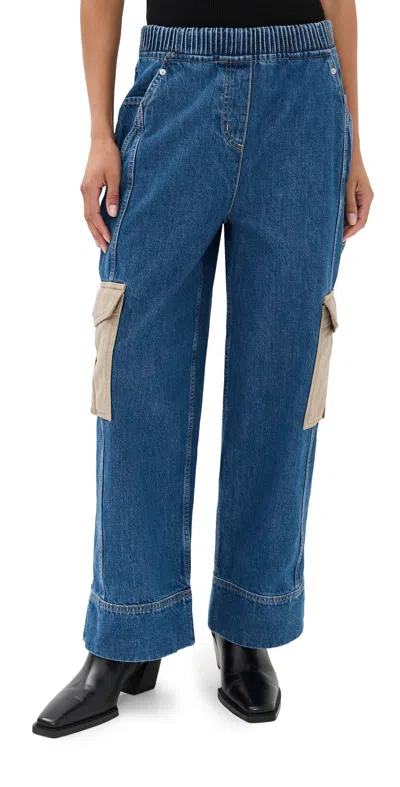3.1 Phillip Lim Patchwork Wide Leg Elastic Waist Cargo Jeans In Blue