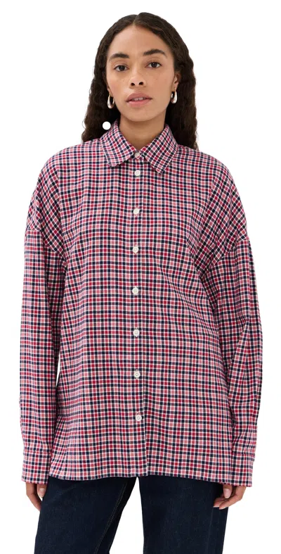 Tibi Flannel Menswear Shirting Oversized Shirt Red Multi In Multi
