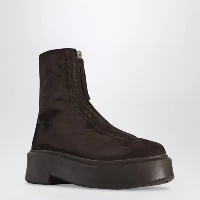 The Row Platform Sole Round Toe Ankle Boots In Brown