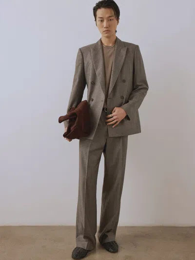 Frame Wide-leg Pleated Virgin Wool-flannel Suit Trousers In Gray