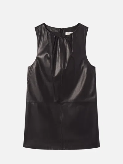 Frame The Leather Gathered Dress In Black