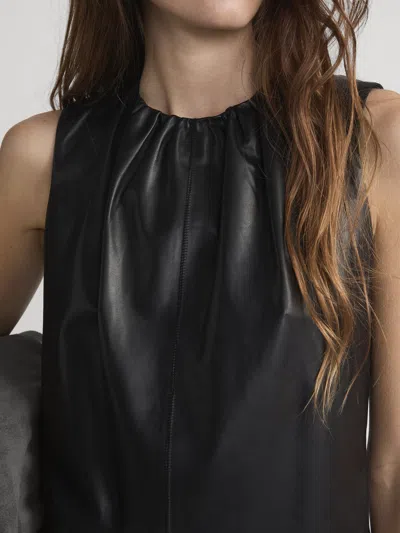 Frame The Leather Gathered Dress In Black