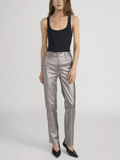 Frame Le Sleek Straight Leather Pants In Gray