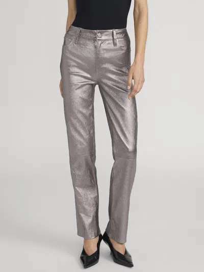 Frame Le Sleek Straight Leather Pants In Gray