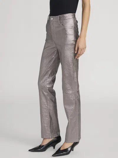 Frame Le Sleek Straight Leather Pants In Gray