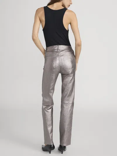 Frame Le Sleek Straight Leather Pants In Gray